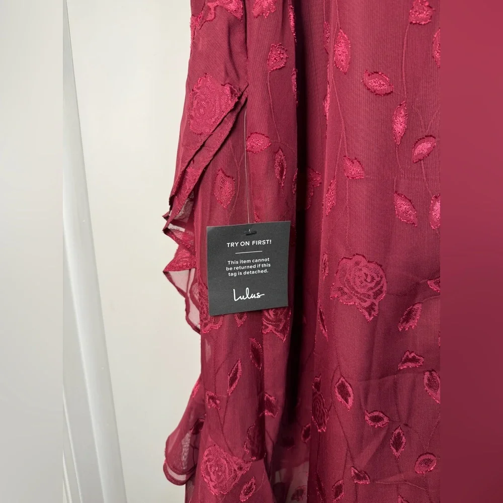 Lulu's Burgundy Asymmetrical Ruffle Dress - Picture 3 of 5